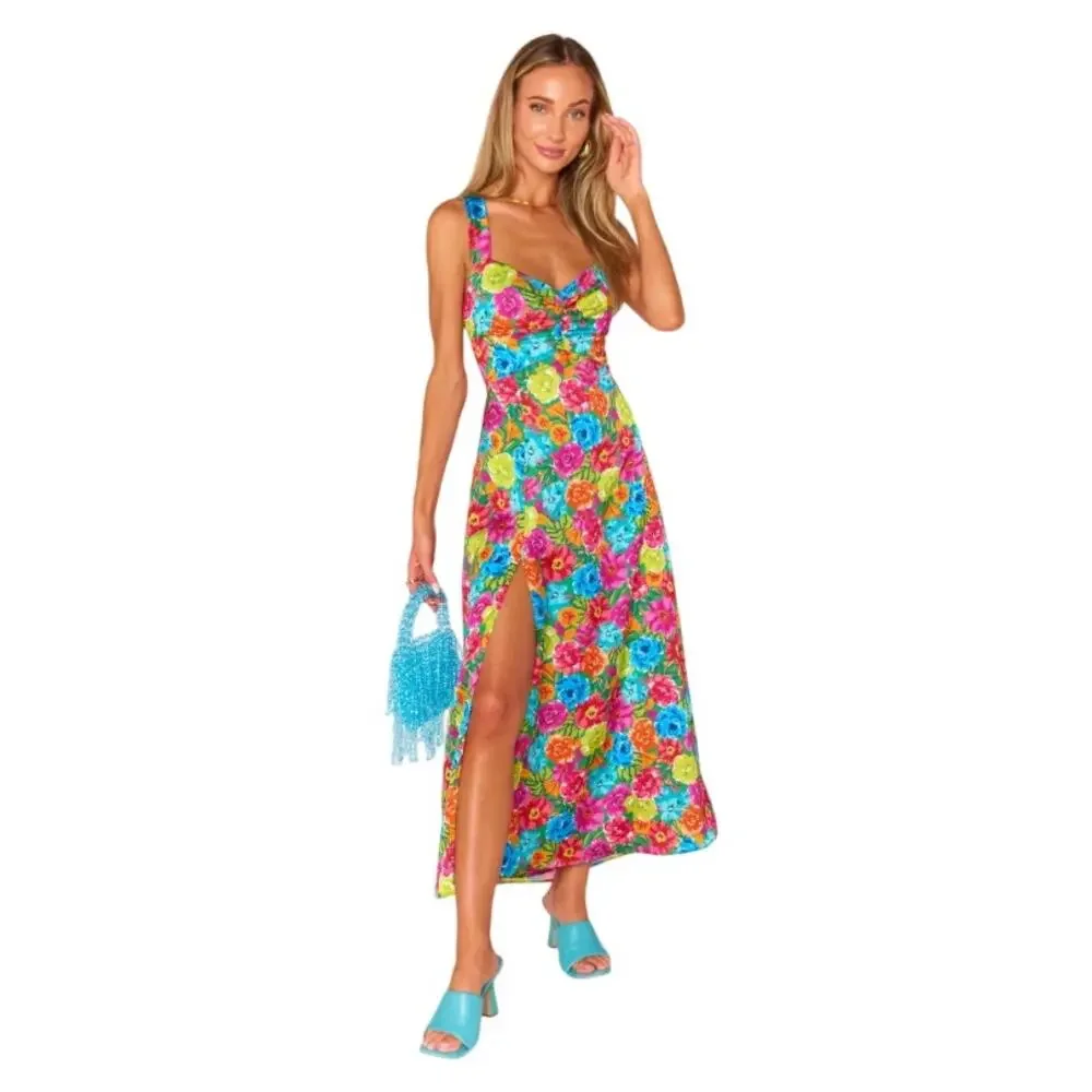 SHOW ME YOUR MUMU Womens Mina Midi Dress Medium Bright Floral Sleeveless NWT